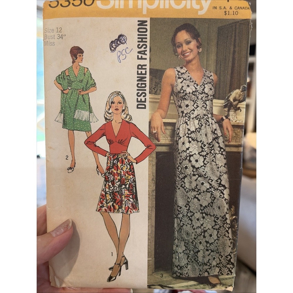 Vintage 1972 Simplicity 5350 Dress Pattern Size 12 FF Retro 70s Boho Shawl